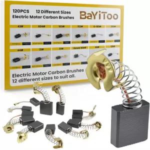 BaYiToo 120Pc 12가지 다양한 크기의 전기 모터 카본 브러시 필수 수리 키트 앵글 그라인더 원형 톱 및