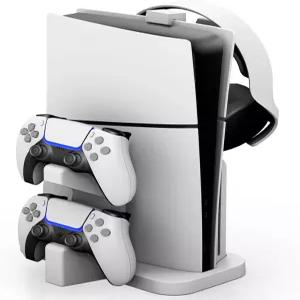 컨트롤러 충전소가 있는 NBCP PS5 스탠드 - PlayStation 5 슬림을 위한 사일런트 팬리스 디자인 수직