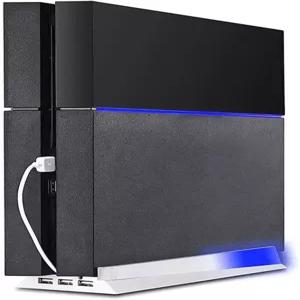 PS4용 KlsyChry 세로 스탠드 파란색 라이트 베이스 LED 브래킷 마운트 홀더 플레이스테이션 4 콘솔용 USB