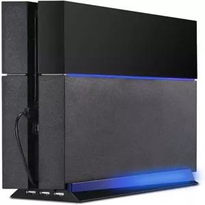PS4용 HUB 및 블루 라이트가 장착된 KlsyChry 스탠드 소니 플레이스테이션 4 콘솔용 USB 포트 3개 포함 LED