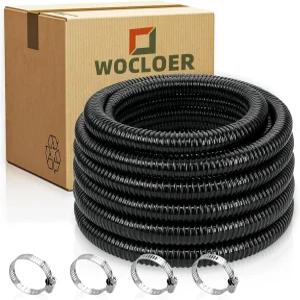 Wocloer 연못 튜브 3/4 10피트 검은색 PVC 호스 정원 펌프 분수 및 폭포용 보강된 내 방지 클램프 2개 직경