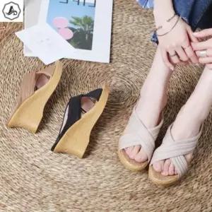 [텐바이텐][애슬릿]키높이 슬리퍼 크로스 셔링 스트랩 웨지 사무실 7cm