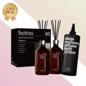 헤트라스 프리미엄 대용량 디퓨저 500ml 2개입 + 리필 1010ml 플라워파크향 실내방향제 오래가는향 거실디