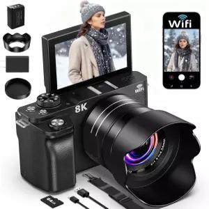 8K 디지털 카메라 사진 촬영용 8 800만 화소 3인치 180 플립 스크린 18배 줌 UHD 오토포커스 비디오 카마라