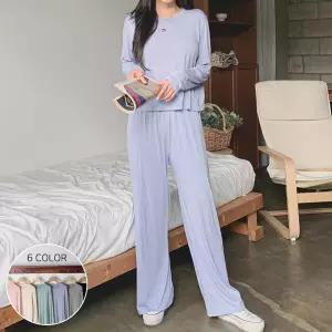 여성 가을 찰랑 무지 레이온 스판 긴팔티 밴딩바지 세트 HPST0124