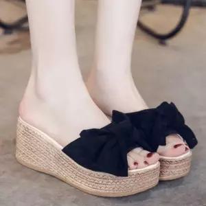 샌들 여성용 스니커즈 슬립온 슬리퍼 리본장식 실내화 통굽 7cm
