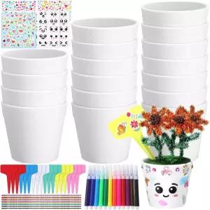Funnymoom 36개 정원 플라스틱 페인트칠 가능한 화분 공예 키트 DIY 페인팅 수채 스티커 파이프 클리너
