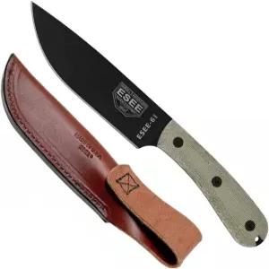 ESEE-6HM 고정 칼날 생존 나이프 1095 카본 스틸 원형 수정 손잡이 미국산(갈색 가죽 칼집(오른쪽))