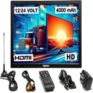 내장 배터리(최대 6시간)가 장착된 16인치 휴대용 12V/24V TV(HD 1366×768) - ATSC 디지털 튜너