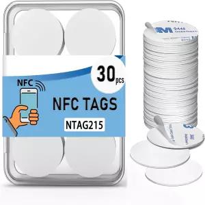 30PCS NFC 태그 NTAG215 빈 카드 스티커 뒷면 접착제로 다시 쓸 수 있는 215 코인 모든 휴대폰과 호환 가능