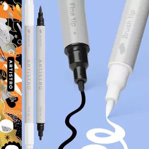 ARTISTRO 2 화이트 블랙 듀얼 팁 아크릴 페인트 펜 - 유리 암석 패브릭 목재 플라스틱 등 다양한 표면 마커