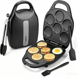 논스틱 코팅이 된 러브홈데커 1400W 전기 아레파 메이커 토스티아레파 미니 팬케이크 브러시 주걱 및 집게