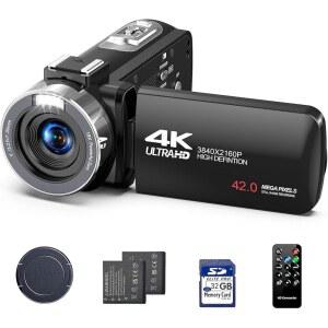 42MP 3 U201D 270 회전 화면 캠 SD FIRETO 카메라 18X 리모컨 2개, 4K VLOGGING을 위한 카드, 32GB 포함) 코더(배터리 디지털 비디오 줌 캠코더