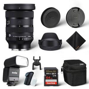 시그마 24-70MM F2.8 DG DN II 천(묶음 6가지 프레임 EXTREME MINI, PRO SLD 웨이트 요소, 풀 클리닝 64GB 및 형식, 11-블레이드, GODOX 메모리 E, 아트 둥근 소니 TT350S 렌즈 FLASH 세트) 카드