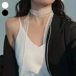 여성스런 레이스 두줄 레이어드 초커식 목걸이 스카프 쁘띠스카프 레이스스카프