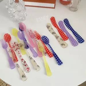 빈티지 커트러리 아이스크림 스푼 티스푼 세트 체크