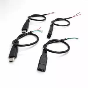 USB C 남성 여성 플러그 전원 공급 장치 충전기 커넥터 2 핀 4 핀 USB-C DIY 수리 케이블 용접 와이어 0.3M