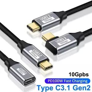 100W PD 5A USB C 3.1 Gen2 남성-여성 연장 케이블 90도 각도 10Gbps 전송 고속 충전 연장 코드 케이블