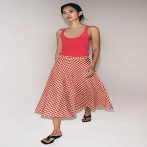 ZARA ZW 컬렉션 체크 케이프 스커트 - 크림 레드 2535174067