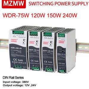 직류전원장치 MZMW 산업용 DIN 레일 스위칭 WDR75W 조명 24V 12V SMPS 240W 변압기 AC 150W 120W LED 380V