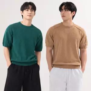 [디바옴므] 여름 쿨링 부클 라운드넥 반팔 니트 나그랑 티셔츠 머슬핏 남자 남성 쿨론