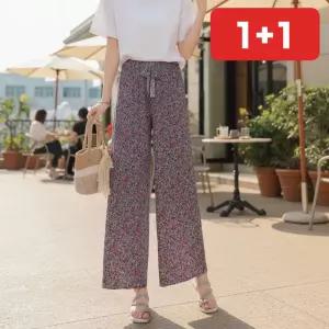 여성 몸빼바지 꽃무늬 플리츠 냉장고바지 고무줄 농사 작업복 촌캉스  1+1