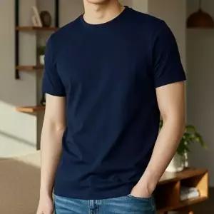 (선택 네이비 110(XXL))남자 여성 면 반팔 티 여름 무지 기본 티셔츠 남색110