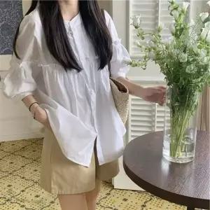 여자 여성 차이나 여름 7부 프릴 반팔 블라우스 셔츠 블라우스 프릴