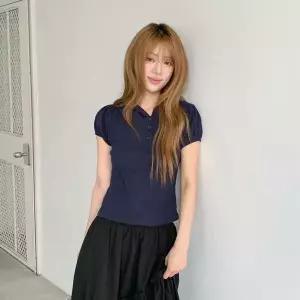 여자 클래식 소매 잔주름 벌룬 귀여운 반소매 후드티