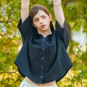 [KOLEAT]여름 린넨 사파리 오버핏 자외선차단 반팔셔츠 [BLACK] 603