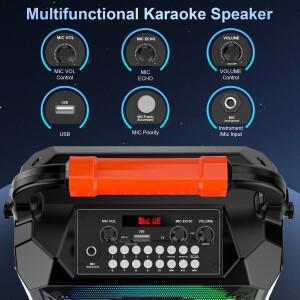 무선 마이크 2개가 장착된 노래방 기계 어린이 및 성인을 위한 LED 조명이 휴대용 스피커 Bluetooth/USB/TF