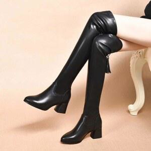 여성블랙롱부츠 구두 여자 롱부츠 종아리 큰사이즈 단리3CM 여성 34