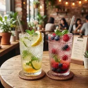 양각무늬 유리 유리컵 유리잔 양주잔 물컵 380ml 물컵 온더락 엔틱잔 (WC086C2)