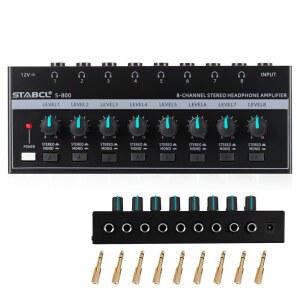 STABCL 헤드폰 앰프 8채널 스테레오 앰프(9개 포함) 6.35MM~3.5MM 잭 메탈 포터블 스튜디오 스플리터 모노 및 스테레오가 포함된 믹서(녹음 스튜디오용)