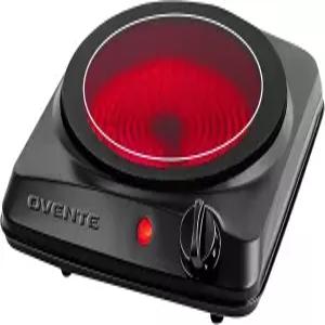 OVENTE 조리대 적외선 단일 버너 1000W 전기 핫 플레이트 7인치 세라믹 유리 쿡탑 5단계 온도 설정 및