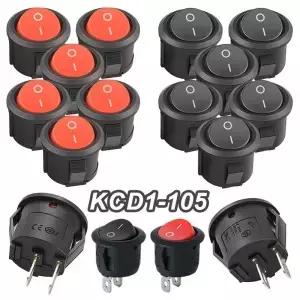 5/20/100Pcs KCD1-105 라운드 버튼 스위치 스냅인 ON-Off 2 핀 보트 모양 로커 AC 250V/6A 125V/10A