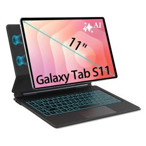 삼성 갤럭시 탭 S11 키보드 케이스 11인치 매직 스타일 캔틸레버 마그네틱 공중부양 스탠드, 3레벨 7컬러 백라이트, AI 키로 PC와 같은 경험, 트랙패드가 있는 책 커버