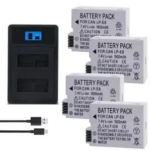 1900mAh 7.4V LP-E8 배터리 LPE8 LED 듀얼 충전기 세트 캐논 EOS 550D 600D 650D 700D X4 X5 X6i X7i