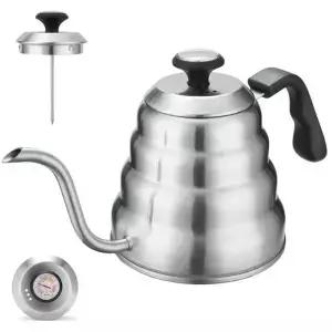 커피 주전자 1L/1.2L 스테인레스 스틸 홈 오피스 카페테라 용 온도계가있는 포트 드립 위에 부어