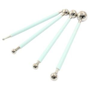 켐카투이 4Pcs 연두색 공 모양 케이크 도팅 도구, 8헤드 폰던트 공 도구 스테인리스 스틸 모델링 공 도구, 케이크 장식, 조각, DIY용 금속 공 몰드 도구