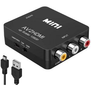 암테이크 RCA-HDMI 변환기 1080P RCA 복합 CVBS AV-HDMI 비디오 오디오 변환기 어댑터 N64 WII PS2 XBOX VHS VCR 카메라 DVD와 호환 USB 전원 케이블을 사용한 PAL/NTSC 지원