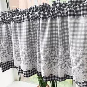 라프샵 발란스커튼 주방창커튼 레이스 체크 바란스 커튼 106x45cm 블랙