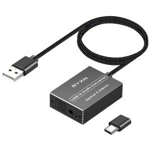 RYXN USB TO OPTICAL SPDIF TOSLINK & 3.5MM 오디오 어댑터 컨버터 PS5 PS4 NS 노트북 폰에서 사운드바 스피커용 USB-A 및 USB-C 타입-C 포트 지원