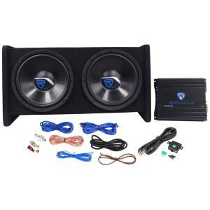 Rockville RV12.2B 1200W 듀얼 12인치 차량 서브우퍼 인클로저, 400W RMS, 모노 앰프, CEA-2006 호환, 서브소닉 필터, 앰프 키트, 오디오 시스템용