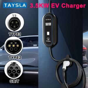 TAYSLA 3.5KW 휴대용 전기 자동차 유형 2 EV 1 J1772 Tesla ID.4 용 GBT Nissan Leaf Kona BYD e-tron