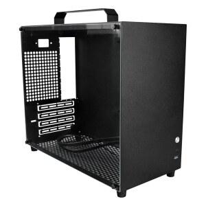 ALAMENGDA V500 미니 휴대용 M-ATX / ITX 컴퓨터 케이스 타워 손잡이가 있는 전면 투명 아크릴 DIY 데스크탑 320MM GPU 크기 지원 (블랙-2.0)