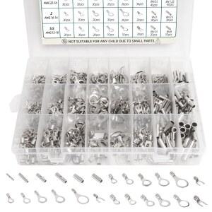 600PCS 비절연 링 단자 세트 AWG 22-10 심리스 버트 스플라이스 와이어 단자 자동차용 크림프 커넥터 가정용 전기 배선 배터리 케이블 및 DIY 프로젝트