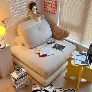 싱글 쇼파 베드 좌식의자 의자 접이식 양털외국흰색 1인쇼파
