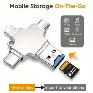 4 in 1 멀티 포트 카드 리더 라이트닝 USB 타입 C 휴대용 컨버터 폰 패드 안드로이드 맥 PC 카메라 호환