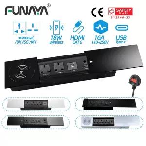 FUNAYA 테이블 숨김형 슬라이드 소켓 범용 UK MK 멀티 플러그 USB 무선 충전 내장형 데스크탑 콘센트 가구